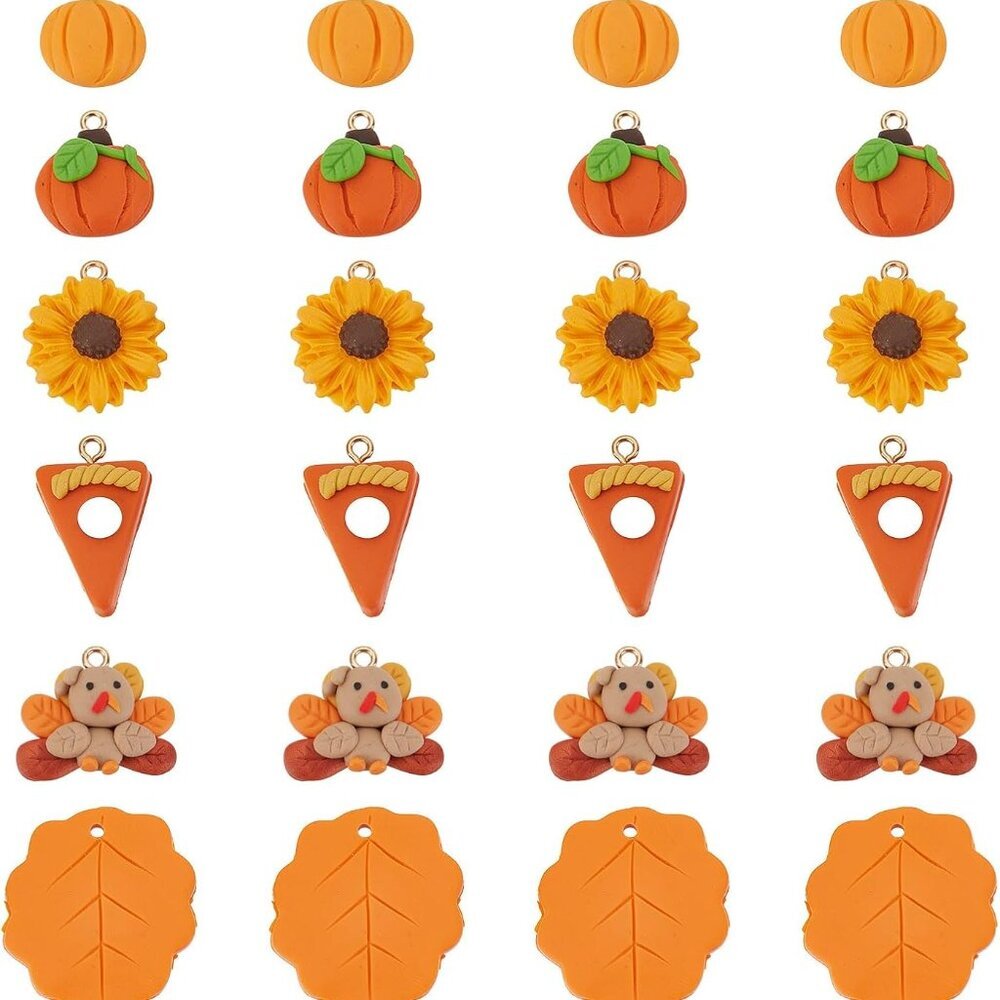 1 Box 24Pcs Thanksgiving Charms Leaf Charm Handmade Polymer Clay Fall Autumn Ani